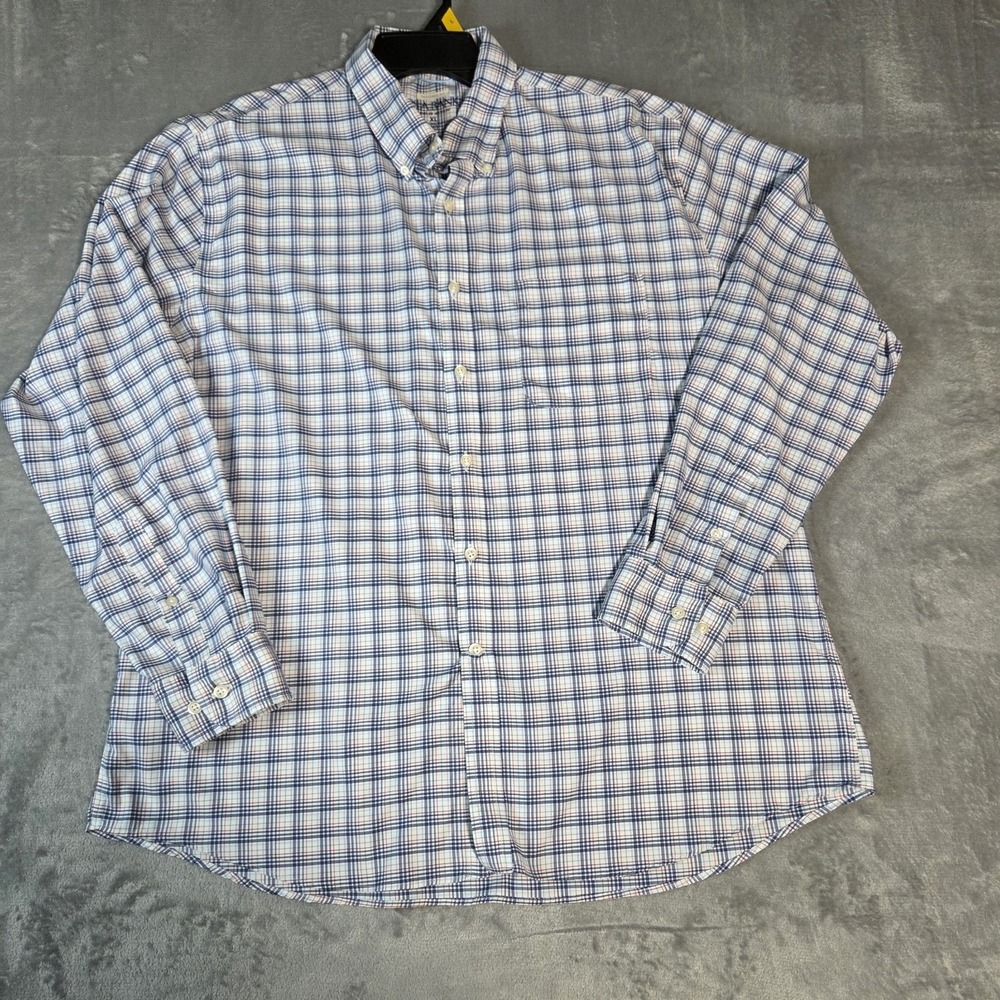 Jos A Bank XL Tailored Fit Long Sleeve Blue Red Shirt Traveler Gingham